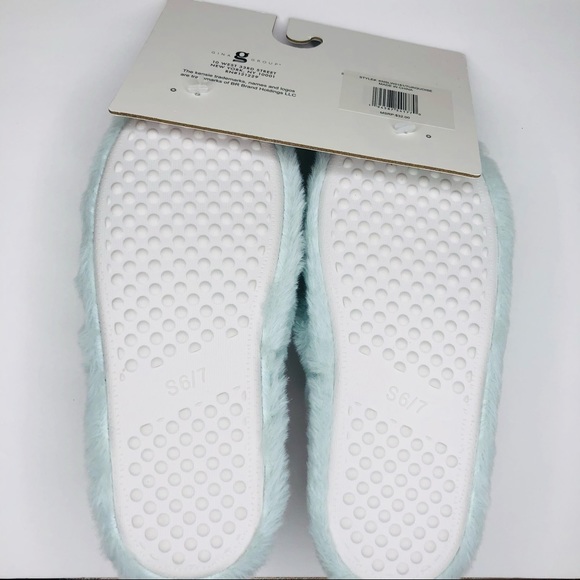 KENSIE Memory Foam Slippers Faux Fur Mint Green / Turquoise Pink Straps Sz S 6/7 - Picture 6 of 8